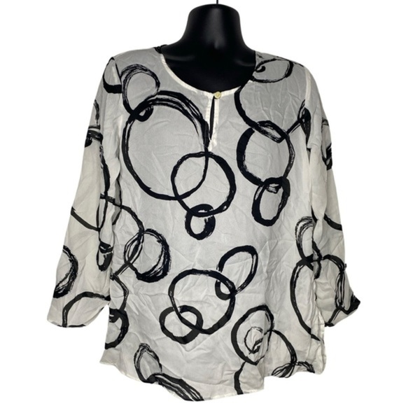 kathy ireland Tops - Kathy Ireland Abstract Circle Print Blouse (Size:XL, Color:White/Black)